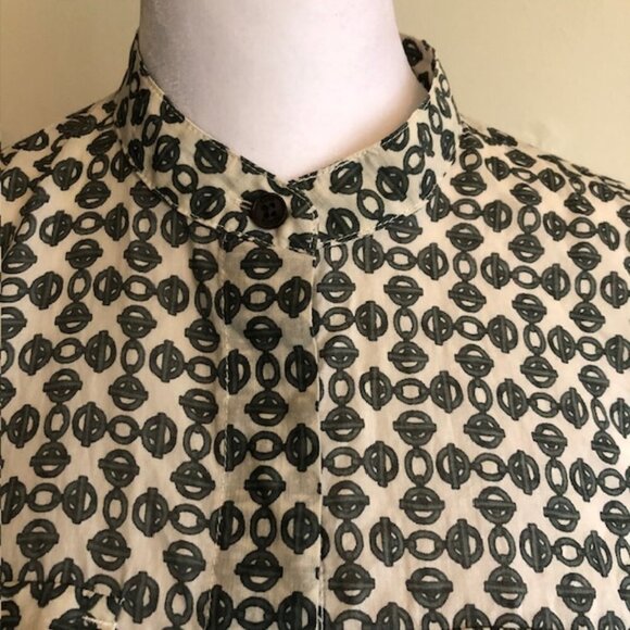 TORY BURCH Toggle Chain Green Cotton Long Sleeve Button Up Banded Collar… - Picture 11 of 16
